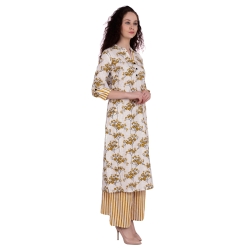 Cream Flora Print Kurti With Palazzo